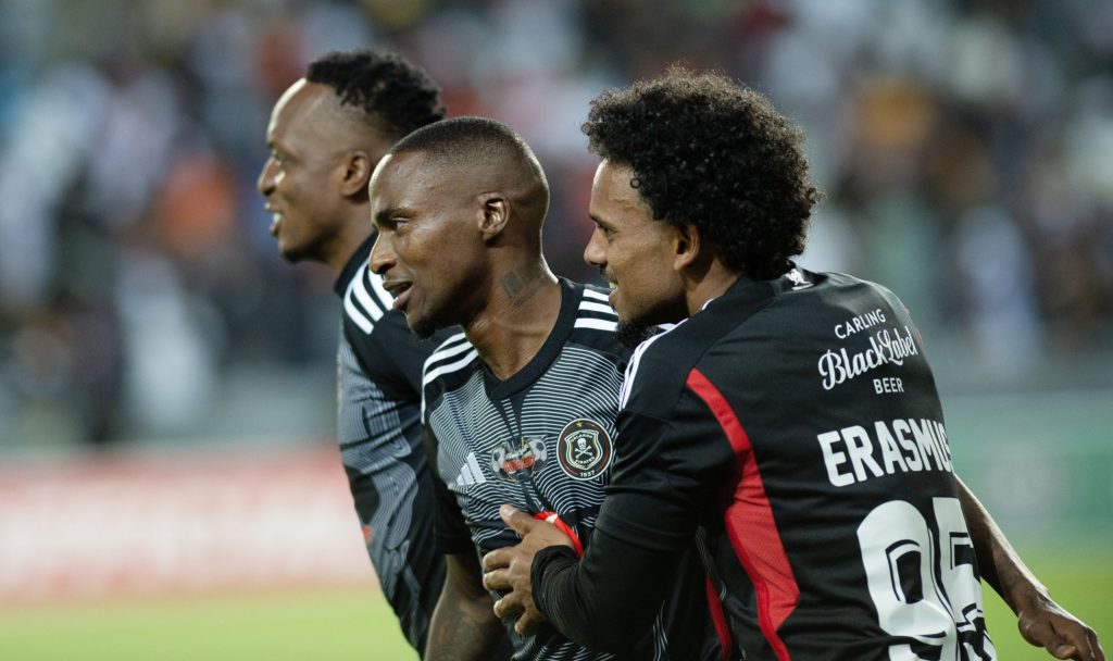 Orlando Pirates players celebrate in the Carling Knockout against Cape Town Spurs