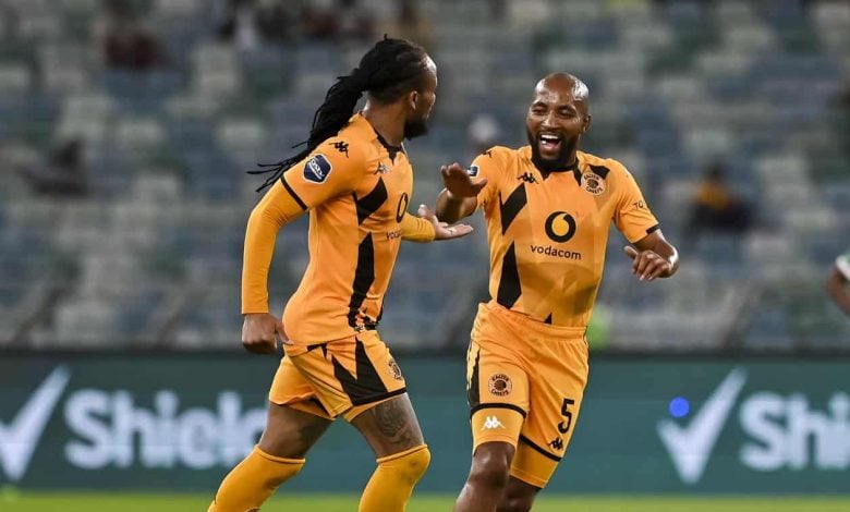 Sibongiseni Ox Mthethwa celebrating with his Kaizer Chiefs teammate