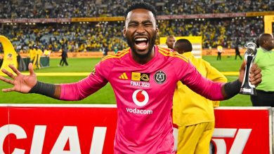 Sipho Chaine celebrates after winning MTN8 Man of the Match award
