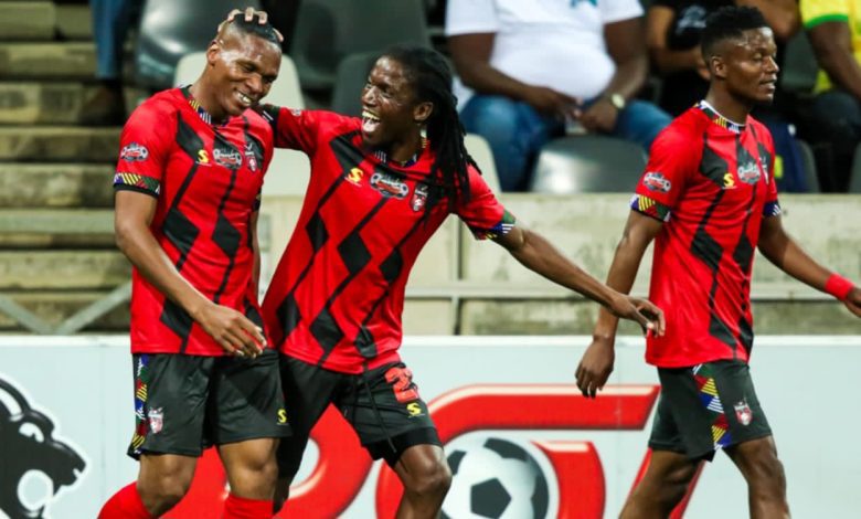 TS Galaxy players celebrate a goal in the Carling Knockout against Mamelodi Sundowns