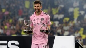 Inter Miami captain Lionel Messi showing off his accolades.