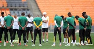 Bafana Bafana team getting ready for training at FNB Stadium