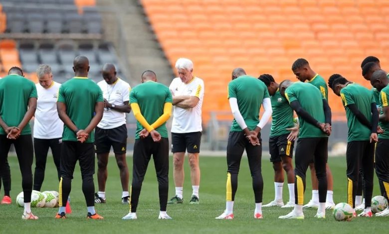 Bafana Bafana team getting ready for training at FNB Stadium