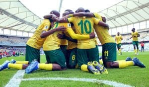Bafana Bafana players celebrate a goal as they defeat Benin in 2026 World Cup qualifiers
