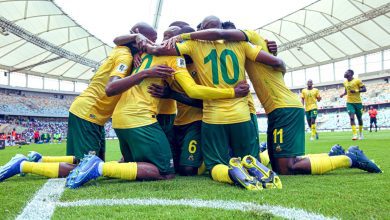 Bafana Bafana players celebrate a goal as they defeat Benin in 2026 World Cup qualifiers