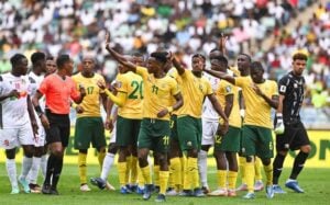 Bafana Bafana players during a match in the FIFA World Cup qualifiers