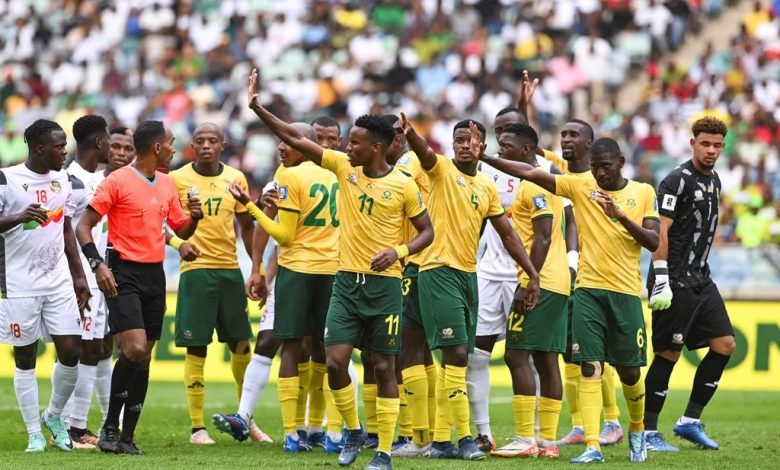 Bafana Bafana players during a match in the FIFA World Cup qualifiers
