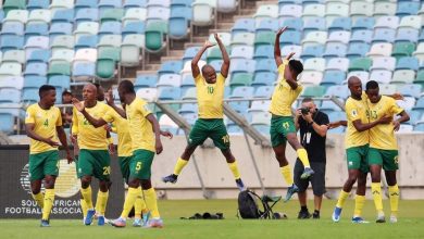 Bafana Bafana players celebrate a goal against Benin
