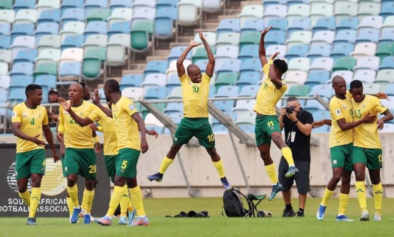 Bafana Bafana players celebrate a goal against Benin