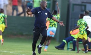 Dan Malesela celebrating a win for Baroka FC in the Motsepe Foundation Championship