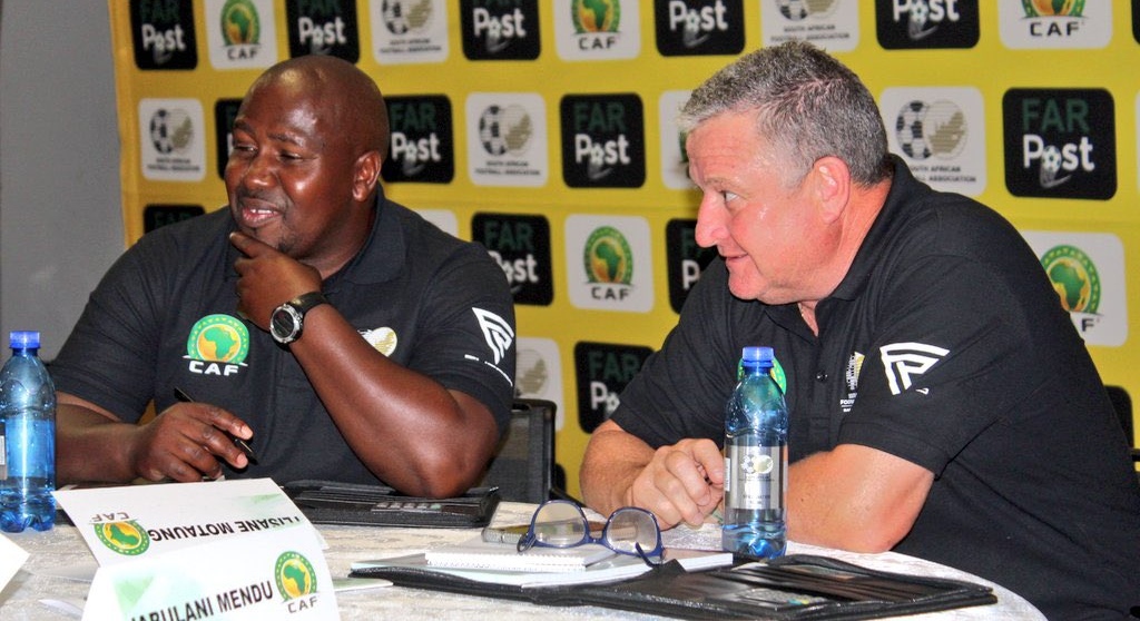 Gavin Hunt and Tlisane Motaung during the CAF A License course at SAFA house