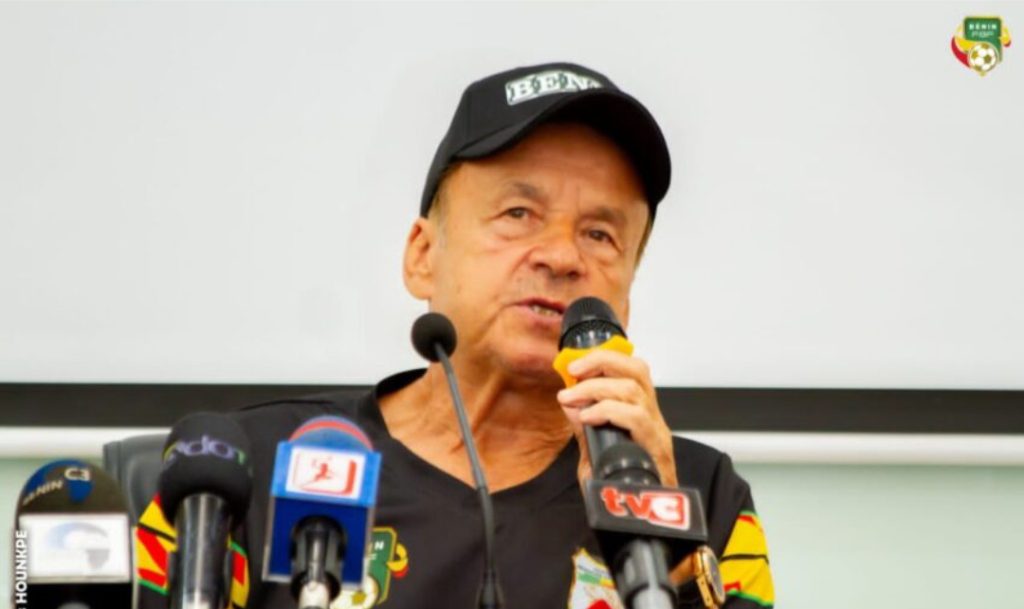 Gernot Rohr during a Benin press conference ahead of the Bafana Bafana game