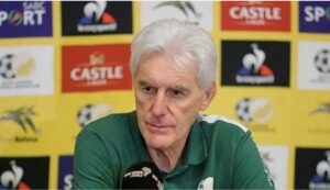 Hugo Broos addressing the media for Bafana Bafana