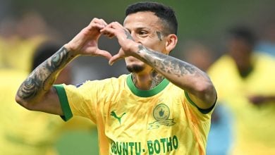 Junior Mendieta celebrating a goal for Mamelodi Sundowns