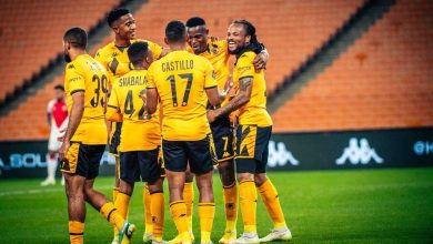 Kaizer Chiefs players celebrate a goal against Cape Town Spurs in the DStv Premiership