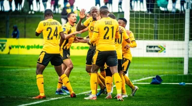 Kaizer Chiefs players in celebration mode after a goal