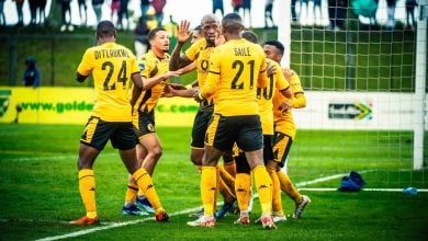 Kaizer Chiefs players in celebration mode after a goal