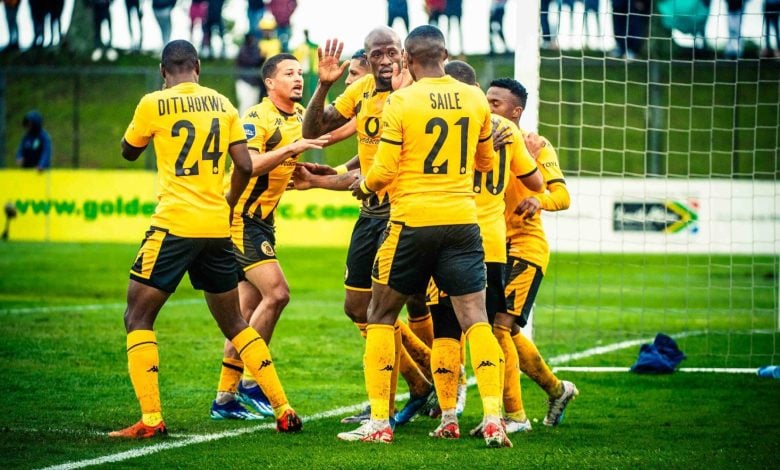 Kaizer Chiefs players in celebration mode after a goal