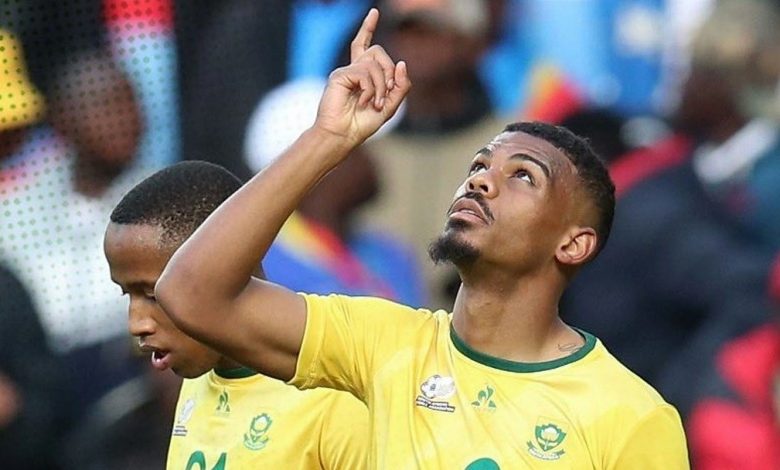 Bafana Bafana forward Lyle Foster in celebratory mood.