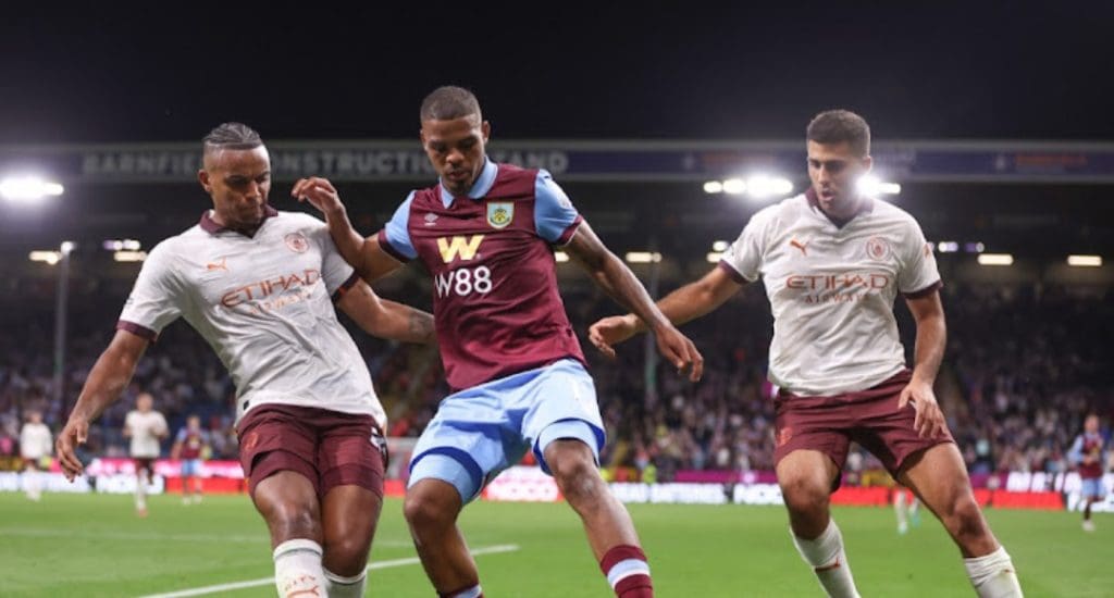 Lyle Foster in action against Manchester City in the Premier League