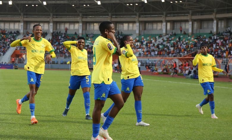 Mamelodi Sundowns Ladies in celebratory mood.