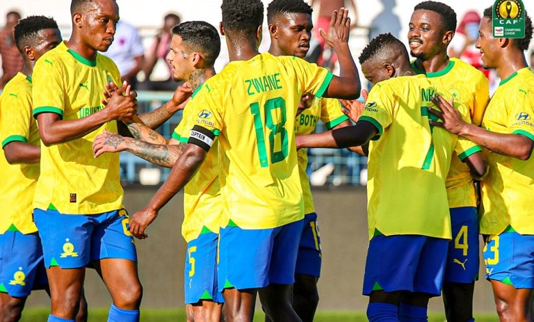 Mamelodi Sundowns celebrating a goal. Isaac Chansa says they are better