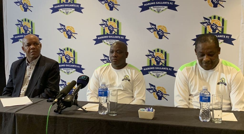 Motsepe Foundation Coach Pitso Dladla [middle] during Marumo Gallants' press conference.