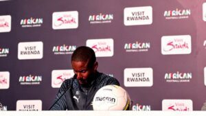Mamelodi Sundowns head coach Rulani Mokwena addressing members of the media.