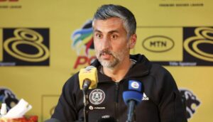 Orlando Pirates coach Jose Riveiro addressing media
