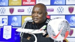 Coach Pitso Mosimane addressing the media.