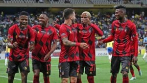 TS Galaxy players celebrating a goal