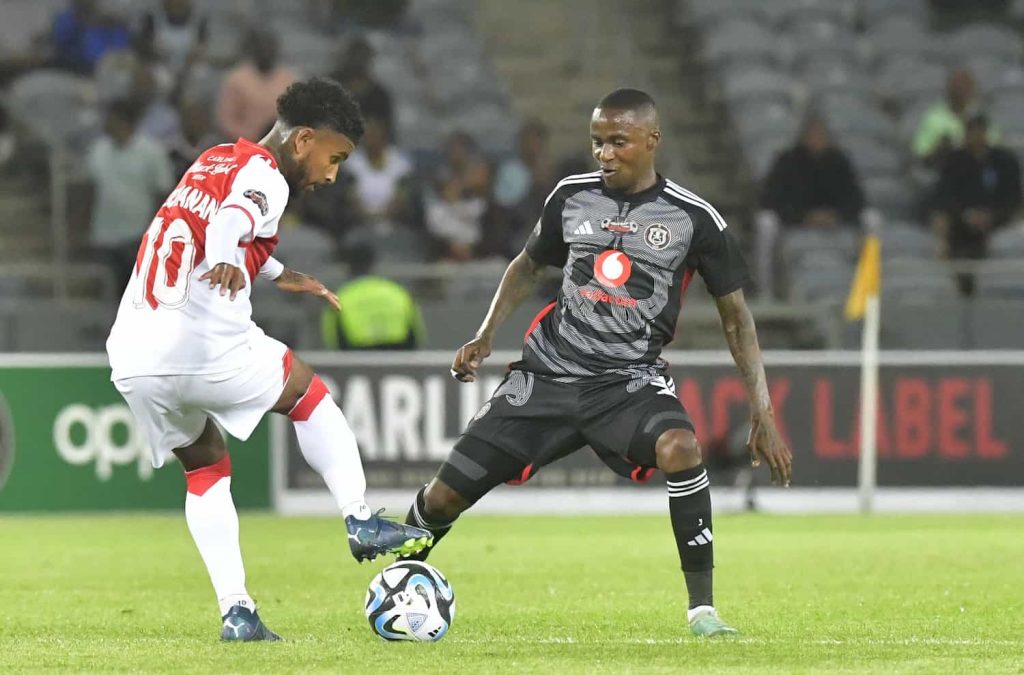 Thembinkosi Lorch of Orlando Pirates in action-