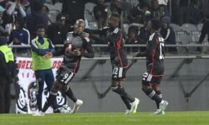 Zakhele Lepasa celebrates a goal with teammates