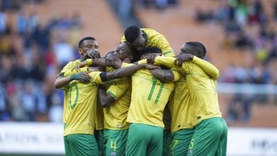 Bafana Bafana players celebrating a goal