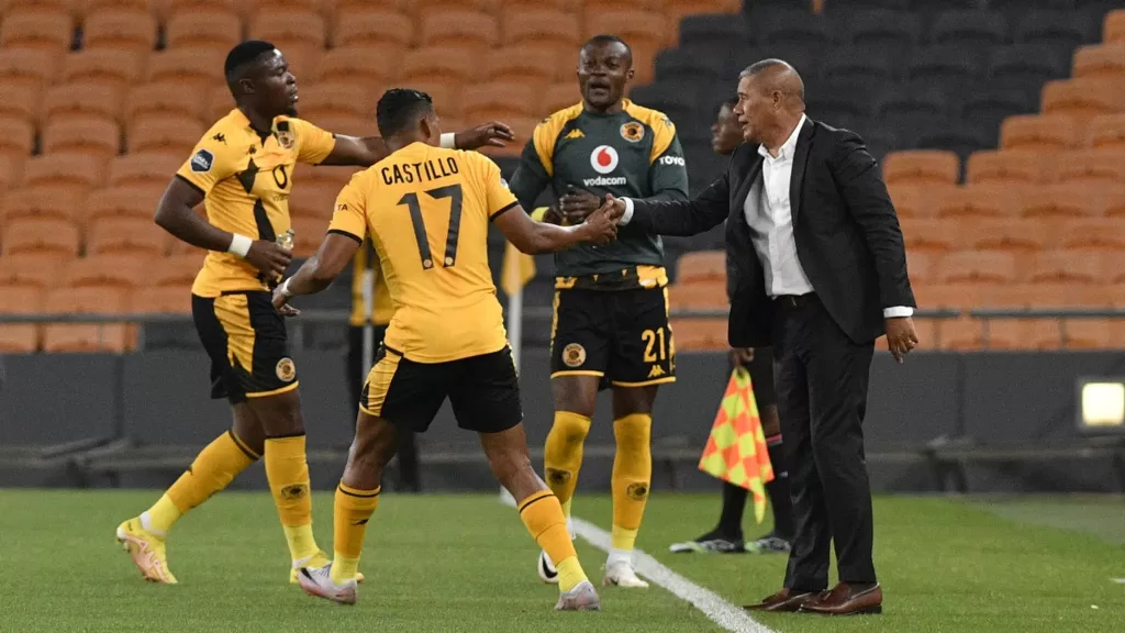 Cavin Johnson celebrating a goal with his Kaizer Chiefs players