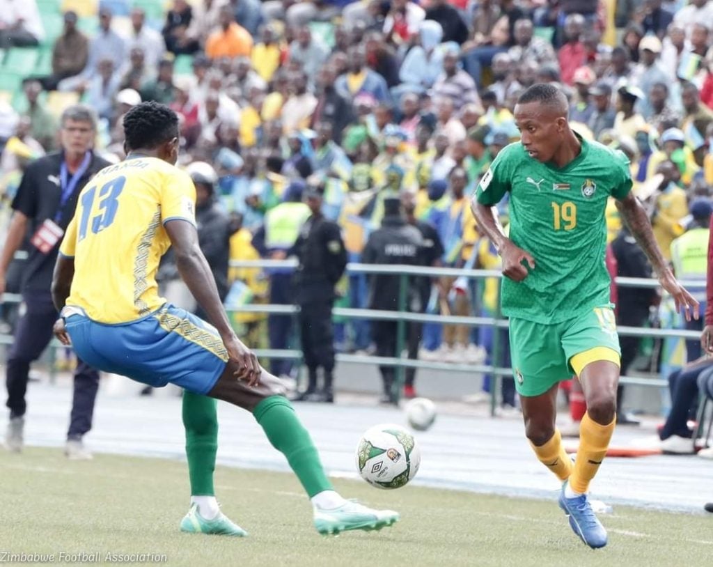 Mamelodi Sundowns left-back Divine Lunga in action for Zimbabwe. Photo by ZIFA