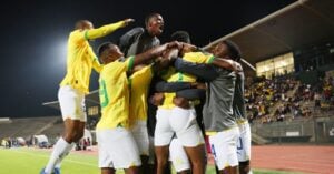 Mamelodi Sundowns celebrating a goal in the DStv Premiership