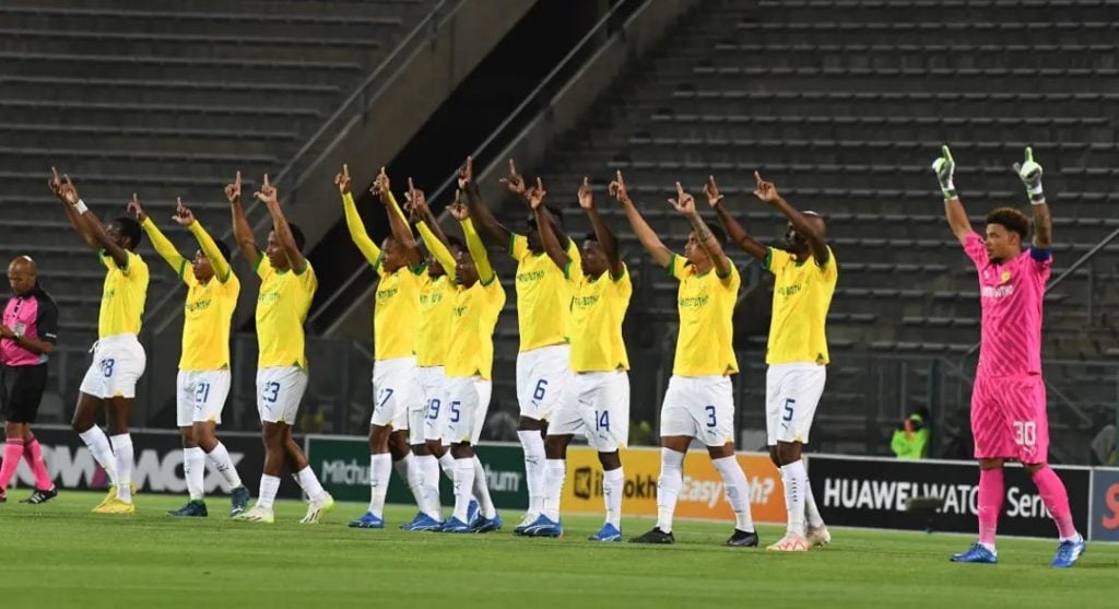 Mamelodi Sundowns players ready for a match in the DStv Premiership