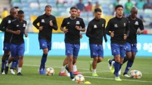 Maritzburg United players warming-up prior to the match