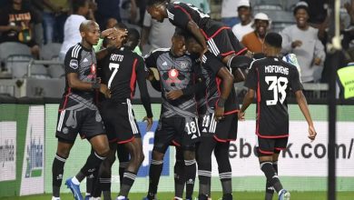 Orlando Pirates players celebrate a goal in the DStv Premiership