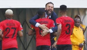 TS Galaxy head coach Sead Ramovic celebrating a goal with his players