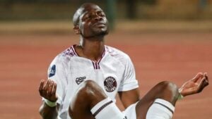 Moroka Swallows striker Tshegofatso Mabasa in celebratory mood.