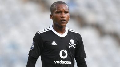 Azola Tshobeni during an Orlando Pirates game