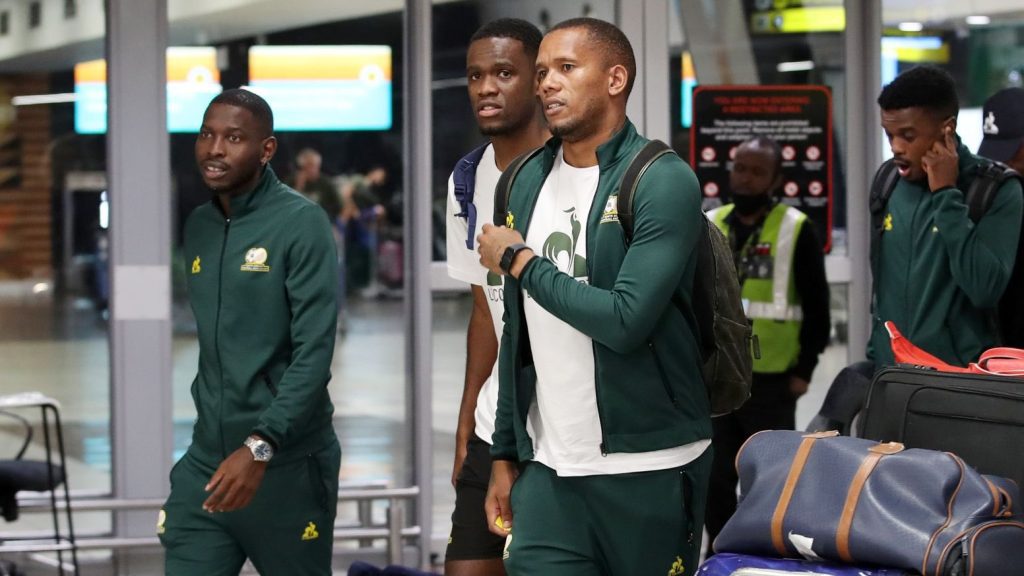 Bafana Bafana players at OR Tambo International Airport.