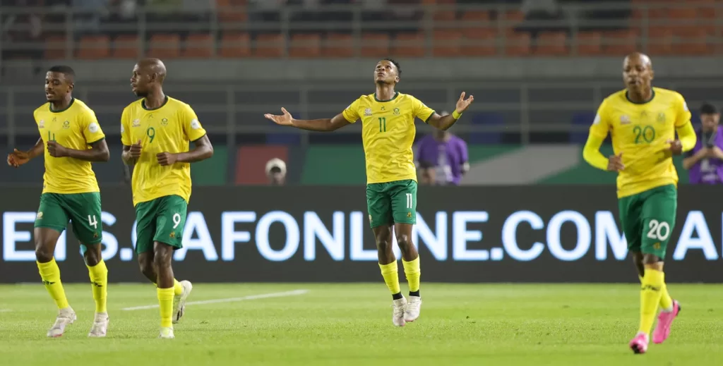 Bafana Bafana celebrating a goal at AFCON