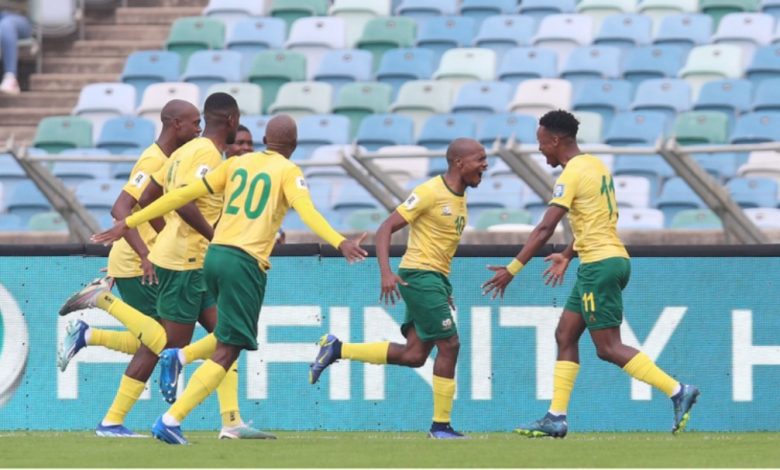 Bafana Bafana players celebrate a goal during a match