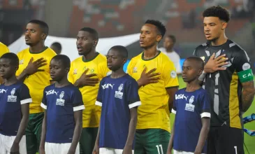 Bafana Bafana players singing the national team before an AFCON game
