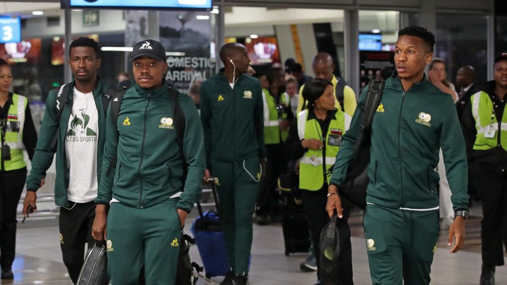 Bafana Bafana players at OR Tambo International Airport.