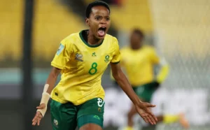 Hildah Magaia celebrates a goal scored for Banyana Banyana