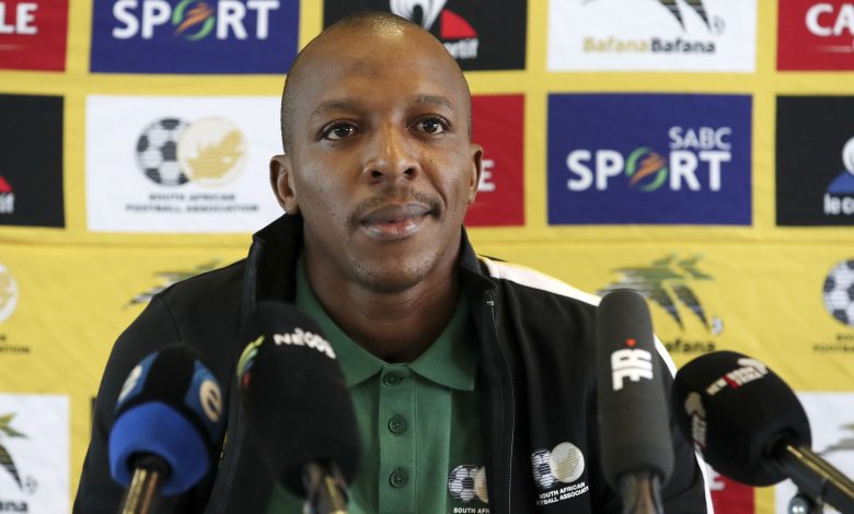 Bafana Bafana defender Khuliso Mudau addressing the media.